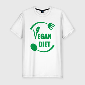 Мужская футболка хлопок Slim с принтом Vegan Diet в городе Новоалтайск, 92% хлопок, 8% лайкра | приталенный силуэт, круглый вырез ворота, длина до линии бедра, короткий рукав | green | greenpaece | nature | sport | vegan | yoga | веган | вегетарианец | гринпис | диета | еда | животные | жизнь | здоровье | зеленый | йога | мир | овощи | пища | планета | природа | растение | спорт | тело | фрукты