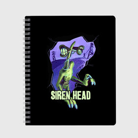 Тетрадь с принтом СИРЕНОГОЛОВЫЙ  SIREN HEAD в городе Новоалтайск, 100% бумага | 48 листов, плотность листов — 60 г/м2, плотность картонной обложки — 250 г/м2. Листы скреплены сбоку удобной пружинной спиралью. Уголки страниц и обложки скругленные. Цвет линий — светло-серый
 | Тематика изображения на принте: siren head | игра | монстр | сиреноголовый | существо | хоррор