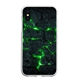 Чехол для iPhone XS Max матовый с принтом ЗЕЛЁНОЕ ИЗЛУЧЕНИЕ в городе Новоалтайск, Силикон | Область печати: задняя сторона чехла, без боковых панелей | Тематика изображения на принте: иллюстрация | камни | неон | свечение | текстура | трещина | щель
