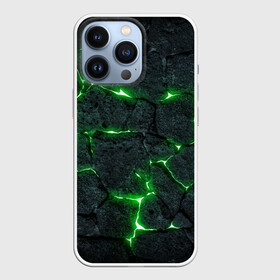 Чехол для iPhone 13 Pro с принтом ЗЕЛЁНОЕ ИЗЛУЧЕНИЕ в городе Новоалтайск,  |  | иллюстрация | камни | неон | свечение | текстура | трещина | щель
