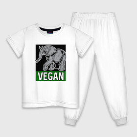 Детская пижама хлопок с принтом Vegan Elephant в городе Новоалтайск, 100% хлопок |  брюки и футболка прямого кроя, без карманов, на брюках мягкая резинка на поясе и по низу штанин
 | elephant | green | greenpaece | nature | sport | vegan | yoga | веган | вегетарианец | гринпис | еда | животные | жизнь | здоровье | зеленый | йога | мир | овощи | пища | планета | природа | растение | слон | спорт | тело | фрукты