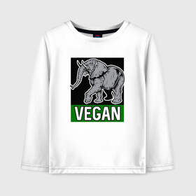 Детский лонгслив хлопок с принтом Vegan Elephant в городе Новоалтайск, 100% хлопок | круглый вырез горловины, полуприлегающий силуэт, длина до линии бедер | elephant | green | greenpaece | nature | sport | vegan | yoga | веган | вегетарианец | гринпис | еда | животные | жизнь | здоровье | зеленый | йога | мир | овощи | пища | планета | природа | растение | слон | спорт | тело | фрукты