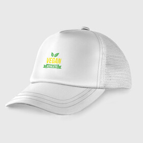 Детская кепка тракер с принтом Vegan Athlete в городе Новоалтайск, Козырек - 100% хлопок. Кепка - 100% полиэстер, Задняя часть - сетка | универсальный размер, пластиковая застёжка | green | greenpaece | nature | sport | vegan | yoga | веган | вегетарианец | гринпис | еда | животные | жизнь | здоровье | зеленый | йога | мир | овощи | пища | планета | природа | растение | спорт | тело | фрукты
