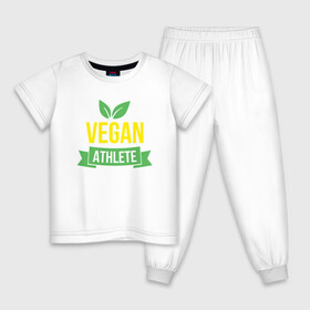 Детская пижама хлопок с принтом Vegan Athlete в городе Новоалтайск, 100% хлопок |  брюки и футболка прямого кроя, без карманов, на брюках мягкая резинка на поясе и по низу штанин
 | green | greenpaece | nature | sport | vegan | yoga | веган | вегетарианец | гринпис | еда | животные | жизнь | здоровье | зеленый | йога | мир | овощи | пища | планета | природа | растение | спорт | тело | фрукты