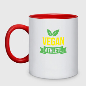 Кружка двухцветная с принтом Vegan Athlete в городе Новоалтайск, керамика | объем — 330 мл, диаметр — 80 мм. Цветная ручка и кайма сверху, в некоторых цветах — вся внутренняя часть | Тематика изображения на принте: green | greenpaece | nature | sport | vegan | yoga | веган | вегетарианец | гринпис | еда | животные | жизнь | здоровье | зеленый | йога | мир | овощи | пища | планета | природа | растение | спорт | тело | фрукты