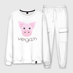 Мужской костюм хлопок с принтом Pig Vegan в городе Новоалтайск, 100% хлопок | на свитшоте круглая горловина, мягкая резинка по низу. Брюки заужены к низу, на них два вида карманов: два “обычных” по бокам и два объемных, с клапанами, расположенные ниже линии бедра. Брюки с мягкой трикотажной резинкой на поясе и по низу штанин. В поясе для дополнительного комфорта — широкие завязки | green | greenpaece | nature | pig | sport | vegan | yoga | веган | вегетарианец | гринпис | еда | животные | жизнь | здоровье | зеленый | йога | мир | овощи | пища | планета | природа | растение | свинья | спорт | тело | фрукты
