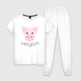 Женская пижама хлопок с принтом Pig Vegan в городе Новоалтайск, 100% хлопок | брюки и футболка прямого кроя, без карманов, на брюках мягкая резинка на поясе и по низу штанин | green | greenpaece | nature | pig | sport | vegan | yoga | веган | вегетарианец | гринпис | еда | животные | жизнь | здоровье | зеленый | йога | мир | овощи | пища | планета | природа | растение | свинья | спорт | тело | фрукты
