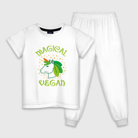 Детская пижама хлопок с принтом Magical Vegan в городе Новоалтайск, 100% хлопок |  брюки и футболка прямого кроя, без карманов, на брюках мягкая резинка на поясе и по низу штанин
 | green | greenpaece | nature | sport | vegan | yoga | веган | вегетарианец | гринпис | еда | единорог | животные | жизнь | здоровье | зеленый | йога | мир | овощи | пища | планета | природа | растение | спорт | тело | фрукты