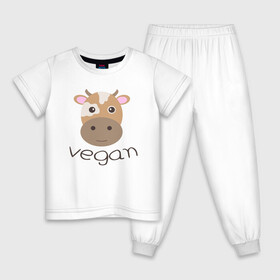 Детская пижама хлопок с принтом Vegan Cow в городе Новоалтайск, 100% хлопок |  брюки и футболка прямого кроя, без карманов, на брюках мягкая резинка на поясе и по низу штанин
 | cow | green | greenpaece | nature | sport | vegan | yoga | веган | вегетарианец | гринпис | еда | животные | жизнь | здоровье | зеленый | йога | корова | мир | овощи | пища | планета | природа | растение | спорт | тело | фрукты