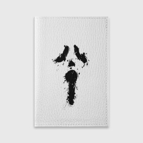 Обложка для паспорта матовая кожа с принтом Крик - Ghost Face в городе Новоалтайск, натуральная матовая кожа | размер 19,3 х 13,7 см; прозрачные пластиковые крепления | Тематика изображения на принте: chill kill | dbd | ghost face | horror | scary movie | scream | scream mask | wasup | wazap | wazup | whats up | вазап | васап | краска | крик | маска крика | очень страшное кино | призрачное лицо | пятна | страшное кино | телефон | триллер | ужа