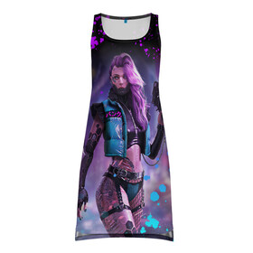 Платье-майка 3D с принтом CYBERPUNK 2077 NEON | КИБЕРПАНК НЕОН (Z) в городе Новоалтайск, 100% полиэстер | полуприлегающий силуэт, широкие бретели, круглый вырез горловины, удлиненный подол сзади. | cd project red | cyberpunk 2077 | demon | keanu reeves | samurai | smile | vi | арасака | ви | демон | киану ривз | киберпанк 2077 | найт сити | самураи | смайл