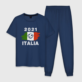 Мужская пижама хлопок с принтом 2021 Italia в городе Новоалтайск, 100% хлопок | брюки и футболка прямого кроя, без карманов, на брюках мягкая резинка на поясе и по низу штанин
 | football | forza | italia | italy | milan | rome | sport | гол | евро | европа | италия | итальянец | кубок | манчини | милан | рим | спорт | тренер | турист | фанат | футбол | футболист | чемпион