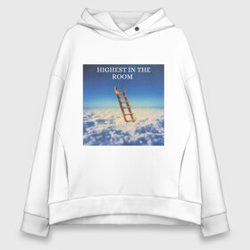 Женское худи Oversize хлопок с принтом HIGHEST IN THE ROOM в городе Новоалтайск, френч-терри — 70% хлопок, 30% полиэстер. Мягкий теплый начес внутри —100% хлопок | боковые карманы, эластичные манжеты и нижняя кромка, капюшон на магнитной кнопке | highest in the room | альбом | лестница | небо | облака | обложка | обложка альбома | скотт | трэвис | трэвис скотт