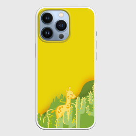 Чехол для iPhone 13 Pro с принтом Милый жираф в кактусах в городе Новоалтайск,  |  | Тематика изображения на принте: животные | жираф | кактусы | лето | листва | милые | мультик | солнечный | яркий