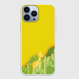 Чехол для iPhone 13 Pro Max с принтом Милый жираф в кактусах в городе Новоалтайск,  |  | Тематика изображения на принте: животные | жираф | кактусы | лето | листва | милые | мультик | солнечный | яркий