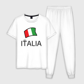 Мужская пижама хлопок с принтом Italia 2021 в городе Новоалтайск, 100% хлопок | брюки и футболка прямого кроя, без карманов, на брюках мягкая резинка на поясе и по низу штанин
 | football | forza | italia | italy | milan | rome | sport | гол | евро | европа | италия | итальянец | кубок | манчини | милан | рим | спорт | тренер | турист | фанат | футбол | футболист | чемпион