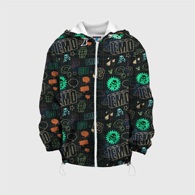 Детская куртка 3D с принтом Граффити в городе Новоалтайск, 100% полиэстер | застежка — молния, подол и капюшон оформлены резинкой с фиксаторами, по бокам — два кармана без застежек, один потайной карман на груди, плотность верхнего слоя — 90 г/м2; плотность флисового подклада — 260 г/м2 | граффити | емо | знаки | паттерн | тетрадная клетка | цифры | череп