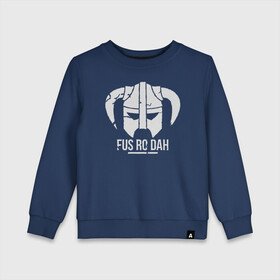 Детский свитшот хлопок с принтом Fus Ro Dah!!  (Skyrim) в городе Новоалтайск, 100% хлопок | круглый вырез горловины, эластичные манжеты, пояс и воротник | fus ro dah | skyrim | skyrim крик | skyrim шлем | the elder scrolls | the elder scrolls skyrim | голос из скайрима | дракон скайрим | драконий крик | крик дракона скайрим | крик из скайрима | скайрим драконий крик | шлем
