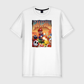 Мужская футболка хлопок Slim с принтом MARIO | DOOM в городе Новоалтайск, 92% хлопок, 8% лайкра | приталенный силуэт, круглый вырез ворота, длина до линии бедра, короткий рукав | doom | doom eternal | doom monster | eternal | mario | дум | дуум | марио