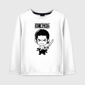Детский лонгслив хлопок с принтом Ророноа Зоро | One Piece. Большой куш в городе Новоалтайск, 100% хлопок | круглый вырез горловины, полуприлегающий силуэт, длина до линии бедер | anime | manga | one piece | zoro roronoa | аниме | большой куш | ван пис | великий флот | вон пис | зородзюро | король пиратов | манга | мечник | охотник за головами | охотник на пиратов | пират