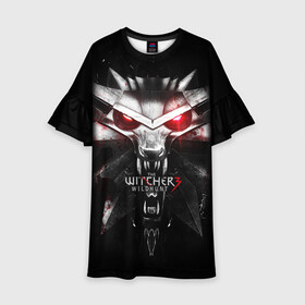 Детское платье 3D с принтом THE WITCHER LOGO в городе Новоалтайск, 100% полиэстер | прямой силуэт, чуть расширенный к низу. Круглая горловина, на рукавах — воланы | Тематика изображения на принте: logo | the witcher | ведьмак | зе витчер | игра | компьютерная игра | лого | логотип