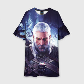 Детское платье 3D с принтом THE WITCHER / GERALT OF RIVIA в городе Новоалтайск, 100% полиэстер | прямой силуэт, чуть расширенный к низу. Круглая горловина, на рукавах — воланы | the witcher | ведьмак | геральт | зе витчер | игра | компьютерная игра