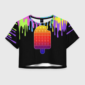 Женская футболка Crop-top 3D с принтом ICE CREAM POP-IT в городе Новоалтайск, 100% полиэстер | круглая горловина, длина футболки до линии талии, рукава с отворотами | ice ceam | pop it | мороженое поп ит | симпл димпл