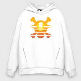 Мужское худи Oversize хлопок с принтом Веселый Роджер | One Piece в городе Новоалтайск, френч-терри — 70% хлопок, 30% полиэстер. Мягкий теплый начес внутри —100% хлопок | боковые карманы, эластичные манжеты и нижняя кромка, капюшон на магнитной кнопке | anime | manga | one piece | аниме | большой куш | ван пис | весёлый роджер | вон пис | король пиратов | логотип | манга | монки д. луффи | мугивары | перекрещённый костями | пират | пиратский флаг