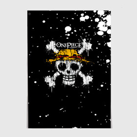Постер с принтом Весылый Роджер | One Piece в городе Новоалтайск, 100% бумага
 | бумага, плотность 150 мг. Матовая, но за счет высокого коэффициента гладкости имеет небольшой блеск и дает на свету блики, но в отличии от глянцевой бумаги не покрыта лаком | anime | manga | one piece | аниме | большой куш | ван пис | весёлый роджер | вон пис | король пиратов | логотип | манга | монки д. луффи | мугивары | перекрещённый костями | пират | пиратский флаг