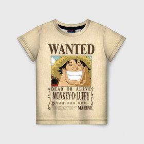 Детская футболка 3D с принтом WANTED Monkey D. Luffy в городе Новоалтайск, 100% гипоаллергенный полиэфир | прямой крой, круглый вырез горловины, длина до линии бедер, чуть спущенное плечо, ткань немного тянется | Тематика изображения на принте: anime | manga | monkey d. luffy | one piece | аниме | большой куш | ван пис | вон пис | гол д. роджер | кайдо | король пиратов | луфи | луффи | манга | манки д. луффи | нами | нико робин | пират | портгас д. эйс | ророноа зоро