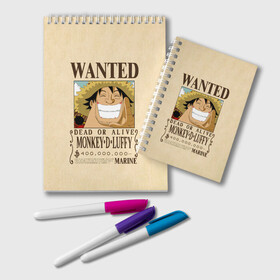 Блокнот с принтом WANTED Monkey D. Luffy в городе Новоалтайск, 100% бумага | 48 листов, плотность листов — 60 г/м2, плотность картонной обложки — 250 г/м2. Листы скреплены удобной пружинной спиралью. Цвет линий — светло-серый
 | Тематика изображения на принте: anime | manga | monkey d. luffy | one piece | аниме | большой куш | ван пис | вон пис | гол д. роджер | кайдо | король пиратов | луфи | луффи | манга | манки д. луффи | нами | нико робин | пират | портгас д. эйс | ророноа зоро
