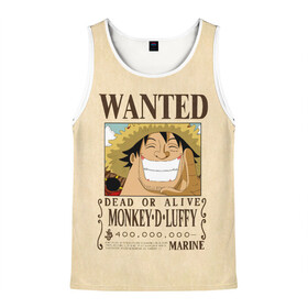 Мужская майка 3D с принтом WANTED Monkey D. Luffy в городе Новоалтайск, 100% полиэстер | круглая горловина, приталенный силуэт, длина до линии бедра. Пройма и горловина окантованы тонкой бейкой | Тематика изображения на принте: anime | manga | monkey d. luffy | one piece | аниме | большой куш | ван пис | вон пис | гол д. роджер | кайдо | король пиратов | луфи | луффи | манга | манки д. луффи | нами | нико робин | пират | портгас д. эйс | ророноа зоро