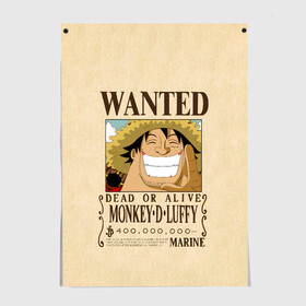 Постер с принтом WANTED Monkey D. Luffy в городе Новоалтайск, 100% бумага
 | бумага, плотность 150 мг. Матовая, но за счет высокого коэффициента гладкости имеет небольшой блеск и дает на свету блики, но в отличии от глянцевой бумаги не покрыта лаком | anime | manga | monkey d. luffy | one piece | аниме | большой куш | ван пис | вон пис | гол д. роджер | кайдо | король пиратов | луфи | луффи | манга | манки д. луффи | нами | нико робин | пират | портгас д. эйс | ророноа зоро