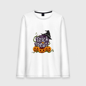 Мужской лонгслив хлопок с принтом Trick or treat в городе Новоалтайск, 100% хлопок |  | trick or treat | кошелек или жизнь | надгробие | плющ | растение | тыква | хэллоуин | шляпа