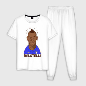 Мужская пижама хлопок с принтом Balotelli в городе Новоалтайск, 100% хлопок | брюки и футболка прямого кроя, без карманов, на брюках мягкая резинка на поясе и по низу штанин
 | balotelli | football | forza | italia | italy | milan | rome | sport | балотелли | гол | евро | европа | италия | итальянец | кубок | манчини | милан | рим | спорт | тренер | турист | фанат | футбол | футболист | чемпион