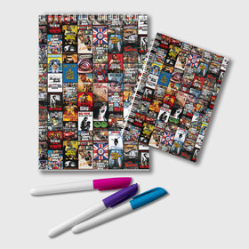 Блокнот с принтом Rockstar Games Posters pattern в городе Новоалтайск, 100% бумага | 48 листов, плотность листов — 60 г/м2, плотность картонной обложки — 250 г/м2. Листы скреплены удобной пружинной спиралью. Цвет линий — светло-серый
 | bully | grand theft auto | gta | manhunt | max payne | midnight club | rdr | red dead redemption | rockstar | smugglers run | vice city | артур морган | балли | булли | вайс сити | гта | макс пейн | манхант | миднайт клаб | постер | рдр | рокстар | смаггл