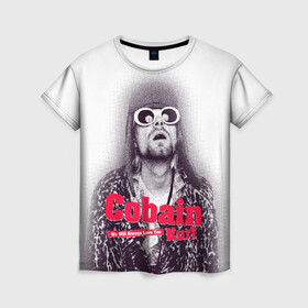 Женская футболка 3D с принтом Kurt Cobain all over в городе Новоалтайск, 100% полиэфир ( синтетическое хлопкоподобное полотно) | прямой крой, круглый вырез горловины, длина до линии бедер | 2021 | kobain | kurt cobain | nirvana | брендовые | в подарок | кобейн | курт | курт кобейн | любимой | любимому | любовь | модная | нирвана | оверсайз | с надписями | с прикольным фразами | с прикольными надписями