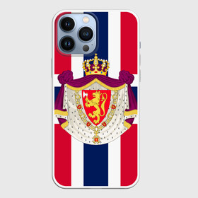 Чехол для iPhone 13 Pro Max с принтом Норвегия | Флаг и герб Норвегии в городе Новоалтайск,  |  | Тематика изображения на принте: герб | герб норвегии | корона | красный | лев | линии | норвегии | норвегия | синий | топор | флаг | флаг норвегии | щит