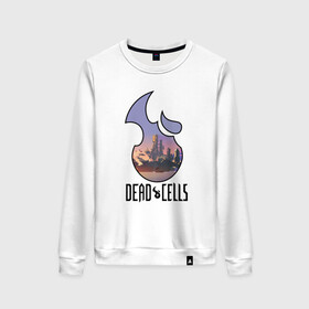 Женский свитшот хлопок с принтом Dead Cells logo landscape в городе Новоалтайск, 100% хлопок | прямой крой, круглый вырез, на манжетах и по низу широкая трикотажная резинка  | cell | cells | dead | dead cells | game | gamer | games | metroidvania | roguelike | игра | игры