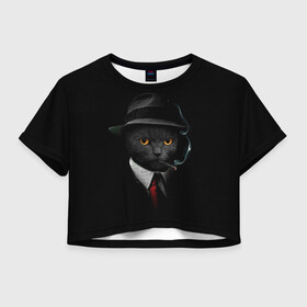 Женская футболка Crop-top 3D с принтом НУАРНЫЙ КОТ в городе Новоалтайск, 100% полиэстер | круглая горловина, длина футболки до линии талии, рукава с отворотами | animal | cat | dark | detective | nuar | police | triller | детектив | звери | кот | котэ | кошки | нуар | триллер