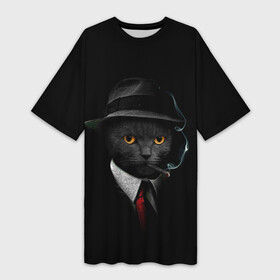 Платье-футболка 3D с принтом НУАРНЫЙ КОТ в городе Новоалтайск,  |  | animal | cat | dark | detective | nuar | police | triller | детектив | звери | кот | котэ | кошки | нуар | триллер