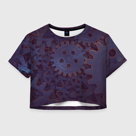 Женская футболка Crop-top 3D МЕХАНИЗМ : в городе Новоалтайск, 100% полиэстер | круглая горловина, длина футболки до линии талии, рукава с отворотами | винтик | звёздочка | механизм | мотор | устройство | шерстерня