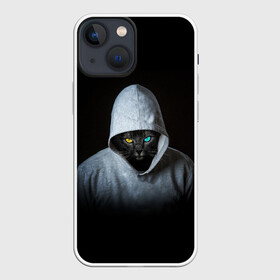 Чехол для iPhone 13 mini с принтом РАЗНОГЛАЗЫЙ КОТ | COLORED EYES (Z) в городе Новоалтайск,  |  | cat | cats | colored eyes | meow | капюшон | кот | котик | котики | коты | кошка | кошки | красивая кошка | мяу | спорт кот | цветные глаза