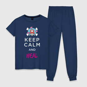 Женская пижама хлопок с принтом KEEP CALM and HEAL | Tony Tony Chopper в городе Новоалтайск, 100% хлопок | брюки и футболка прямого кроя, без карманов, на брюках мягкая резинка на поясе и по низу штанин | one piece | tony tony chopper | аниме | большой куш | ван пис | великий флот | вон пис | врач | любитель сладкой ваты | манга | ниндзя пирато минко самурайский альянс | пират | пираты соломенной шляпы