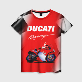 Женская футболка 3D с принтом DUCATI / ДУКАТИ / RACING в городе Новоалтайск, 100% полиэфир ( синтетическое хлопкоподобное полотно) | прямой крой, круглый вырез горловины, длина до линии бедер | ducati | motorcycle | motosport | racing | speed | sport | байк. | гонки | двигатель | дукати | мото | мотокросс | мотоспорт | мототриал | мотоцикл | скорость | спорт