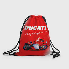Рюкзак-мешок 3D с принтом DUCATI / ДУКАТИ / RACING в городе Новоалтайск, 100% полиэстер | плотность ткани — 200 г/м2, размер — 35 х 45 см; лямки — толстые шнурки, застежка на шнуровке, без карманов и подкладки | Тематика изображения на принте: ducati | motorcycle | motosport | racing | speed | sport | байк. | гонки | двигатель | дукати | мото | мотокросс | мотоспорт | мототриал | мотоцикл | скорость | спорт