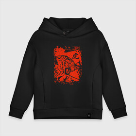 Детское худи Oversize хлопок с принтом Tiger Japanese style в городе Новоалтайск, френч-терри — 70% хлопок, 30% полиэстер. Мягкий теплый начес внутри —100% хлопок | боковые карманы, эластичные манжеты и нижняя кромка, капюшон на магнитной кнопке | tiger | животные | звери | злой | кошка | оскал | тигр | хищник