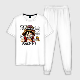 Мужская пижама хлопок с принтом 2021 One Piece. Большой куш в городе Новоалтайск, 100% хлопок | брюки и футболка прямого кроя, без карманов, на брюках мягкая резинка на поясе и по низу штанин
 | anime | manga | monkey d. luffy | one piece | аниме | большой куш | ван пис | вон пис | капитан | король пиратов | луси | луфи | луффи | луффи но уми | луффи таро | манга | манки д. луффи | мугивара | пират | пятый император