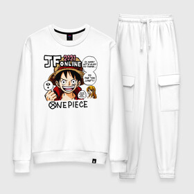 Женский костюм хлопок с принтом 2021 One Piece. Большой куш в городе Новоалтайск, 100% хлопок | на свитшоте круглая горловина, мягкая резинка по низу. Брюки заужены к низу, на них два вида карманов: два 