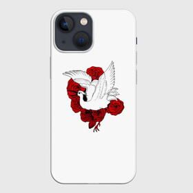 Чехол для iPhone 13 mini с принтом Аист на фоне красных роз в городе Новоалтайск,  |  | аист | птица | птицы | розы | цветы